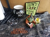 Halloween Lot, Witch Brew Jar, Frog, Signs, snake, fabric