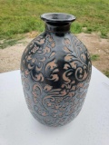 Black and Brown Filigree Vase, 13 in. tall