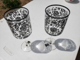 Two Wine Glasses Clear with Black Design