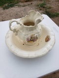 Cream Floral Pitcher and Bowl