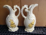 Pair of Floral Pitcher Vases 17 in. tall