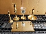 Brass Mirror and Candlesticks