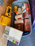 Tote of Old Toys - Fisher Price Barns, Cars, Store, Talk n Play, register vintage