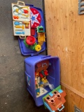 Tote of Old Toys - Fisher Price play houses, medical kit, clubhouse, more vintage