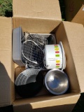 Box of Misc Kitchen, Baking pan, metal bowls, mini crock pot