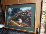 33x27 in. Framed Art - Girl Picking Flowers J. Dudly