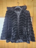 Liz Claiborne XL Black Faux Fur Coat with Hood