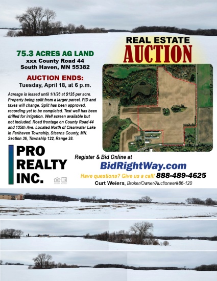 75 acres FARMLAND in South Haven, MN