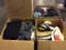 4 boxes clothes,hats,books,bags,canes,stroller,display with stand