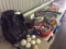 Backpack with baseball gloves and balls,golf balls,2 tennis rackets, 2 baseball bats,sportbike winds