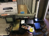 Canon printer,video audio distribution rack,cds,remotes,hair clippers, Ptouch label maker,battery,bu