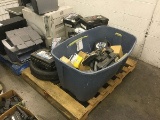 Pallet of Spare tire,warming box, tire chains, lights