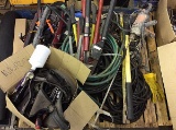Pallet of wiring,hand tools,bolt cutters,sledge hammer, Prybar,drill,garden hose