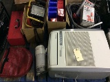 Pallet with bullhorns,worklight,fuel pump,hydraulic jacks, Tool box with tools,portable air conditio