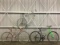 3 bikes, THE REALM 700 hybrid, peugeot, raleigh USA, wheel missing
