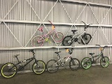 five bmx bikes, GT DYNO, 2 huffy, 2 no name