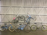 5 beach cruisers, SCHWINN, next, 3 no name