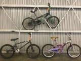 3 bmx bikes, MONGOOSE crush, no name, malibu