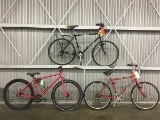 3 bikes, SCHWINN mesarunner, no name fixie, BRIDGESTONE city limit