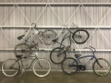 4 beach cruisers, SCHWINN, no name, shoreline sterling, MAGNA ripcurl