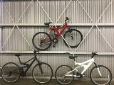 3 full suspension mountain bikes, 2 no name, 1 MONGOOSE XR 75 SRAM shimano equipped