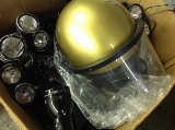 1 box of flashlights, LIKE new helmet, holsters, belts