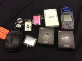 Apie and hussar ear bud headphones,3 digital cameras, Verifone credit card reader,tom tom gps