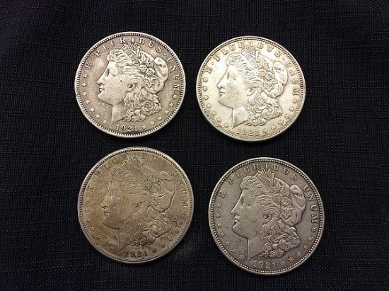 4 U S one dollar coins,all year 1921
