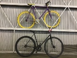 2 fixed gear bikes with FLIP FLOP hubs, ORIGINAL los angeles LAKERS color theme, FUJI