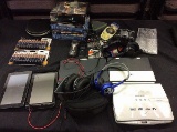 Box of batteries,portable dvd players,2 tablets,headphones, Dvds,gps,binoculars,ipod
