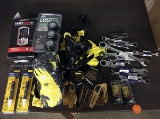 Box with new kobalt wrenches,new work gloves,bosch accessories, Pond light,smartcode electronic dead