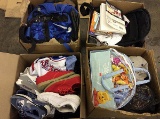 4 boxes jerseys,clothes,shoes,backpacks,bags,books