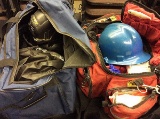 2 duffle bags with air compressor,hard hat,medical accessories