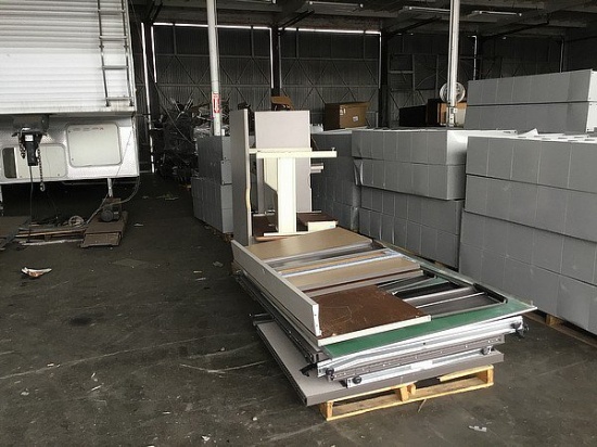 4 Pallets of Office Dividers, Desks, & Metal Shelves