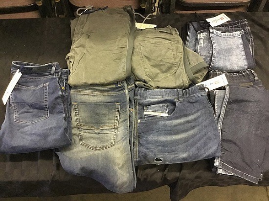 7 new pairs of diesel brand jeans and pants,with tags,various sizes