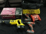 Hilti hdm500 manual dispenser in box,DEWALT tool bag with 2 Milwaukee cordless drills with charger,D