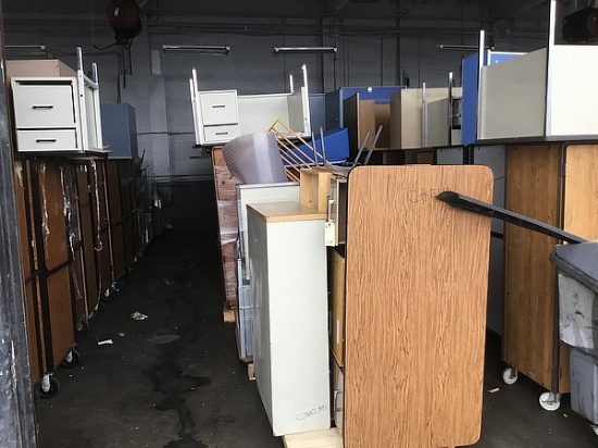 3 Pallets of Office Desks, & 9 Rolling Cabinets