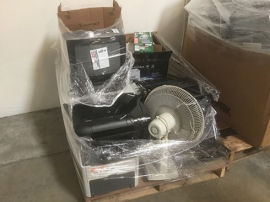 Pallet printers, shredder, fan, tv