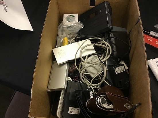 Box of knives,cameras,electronics, digital scales,chargers