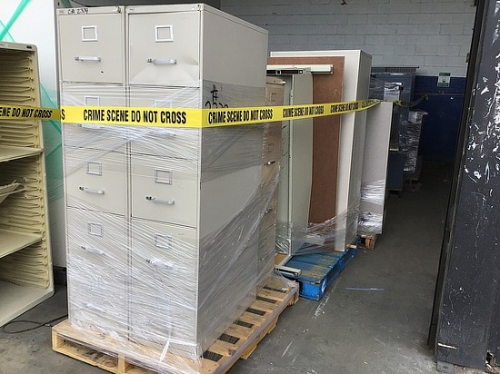 7 PALLETS OF FILE CABINETS, DESKS