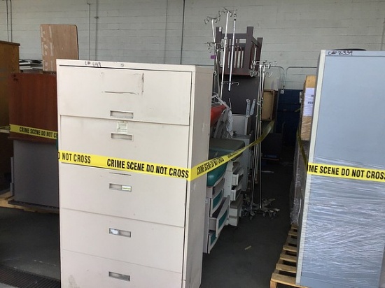 5 PALLETS OF MEDICAL BEDS, DESKS, DRAWERS, CHAIRS