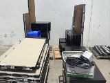 Pallet of cubicle desk parts, panels file cabinet, fan,box of cords