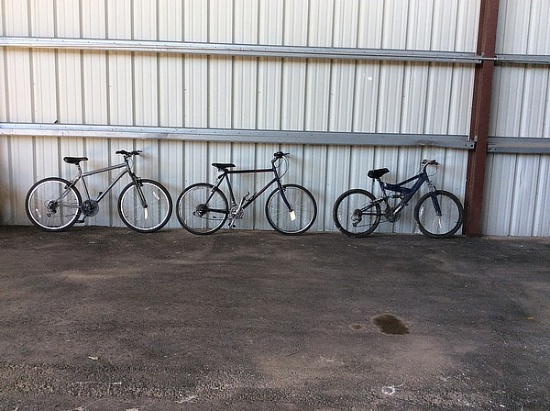 3 bikes, no name, specialized, roadmaster Mtn. Bike, stump tumper, road bike