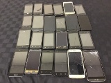 24 various brand cell phones,some have cracked screens, Possibly locked