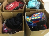 4 boxes of backpacks and clothing