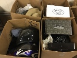 4 boxes clothes,shoes,helmets,hats