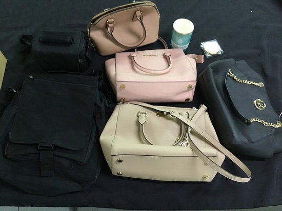 3 Michael kors purses,1 no name purse,candle, Makeup mirror,backpack,camera bag