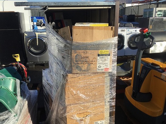 Pallet of various filters and one desk