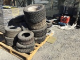 2 PALLETS OF VARIOUS UTILITY CART TIRES, HAND TOOLS