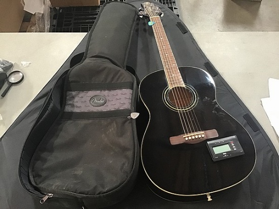 Greg Bennett black guitar in fender canvas case